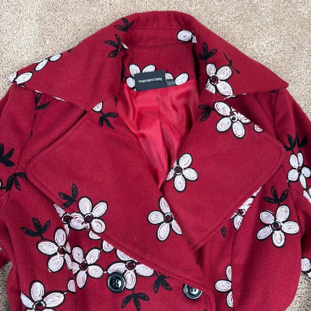 Voodoo Vixen Burgundy Floral Trench Coat - Picture 4 of 10